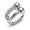 White Gold Filled Multi Stone Ring, Oval Bar Design, with White Micro Pave, Polished, Rhodium Finish, 01.438.0022.1 (One size fits all)