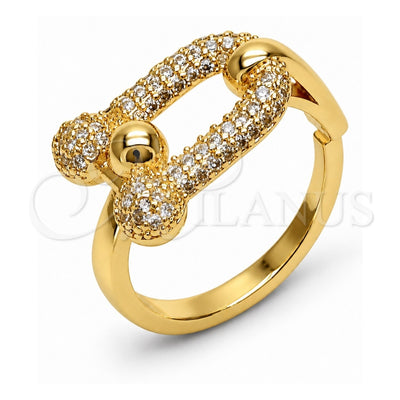 Oro Laminado Multi Stone Ring, Gold Filled Style Oval Bar Design, with White Micro Pave, Polished, Golden Finish, 01.438.0023 (One size fits all)