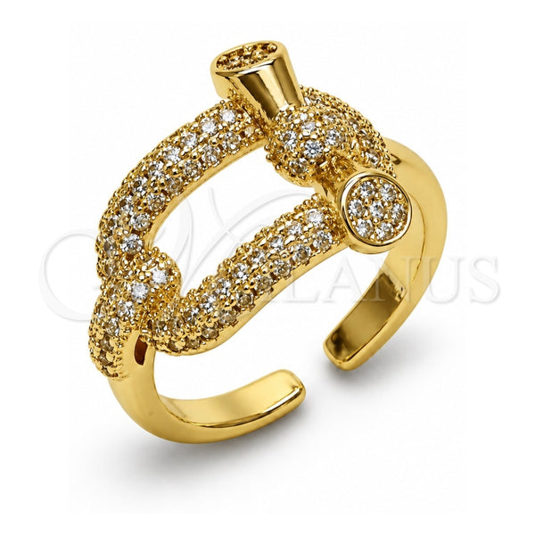 Oro Laminado Multi Stone Ring, Gold Filled Style Oval Bar Design, with White Micro Pave, Polished, Golden Finish, 01.282.0019 (One size fits all)