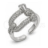 White Gold Filled Multi Stone Ring, Oval Bar Design, with White Micro Pave, Polished, Rhodium Finish, 01.282.0019.1 (One size fits all)