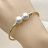 Oro Laminado Individual Bangle, Gold Filled Style Ball Design, with Ivory Pearl and White Micro Pave, Diamond Cutting Finish, Golden Finish, 07.282.0090 (Thickness, One size fits all)