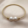 Oro Laminado Individual Bangle, Gold Filled Style Ball Design, with Ivory Pearl and White Micro Pave, Diamond Cutting Finish, Golden Finish, 07.282.0090 (Thickness, One size fits all)