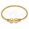 Oro Laminado Individual Bangle, Gold Filled Style Ball Design, with Ivory Pearl and White Micro Pave, Diamond Cutting Finish, Golden Finish, 07.282.0090 (Thickness, One size fits all)