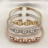 Oro Laminado Trio Bangle, Gold Filled Style Puff Mariner Design, with White Micro Pave, Polished, Tricolor, 07.282.0094 (Thickness, One size fits all)