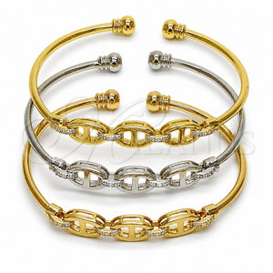 Oro Laminado Trio Bangle, Gold Filled Style Puff Mariner Design, with White Micro Pave, Polished, Tricolor, 07.282.0094 (Thickness, One size fits all)