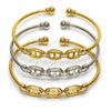 Oro Laminado Trio Bangle, Gold Filled Style Puff Mariner Design, with White Micro Pave, Polished, Tricolor, 07.282.0094 (Thickness, One size fits all)