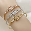 Oro Laminado Trio Bangle, Gold Filled Style Puff Mariner Design, with White Cubic Zirconia, Polished, Tricolor for wholesale, additional product view 3