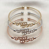 Oro Laminado Trio Bangle, Gold Filled Style Puff Mariner Design, with White Cubic Zirconia, Polished, Tricolor for wholesale, additional product view 4