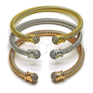 Oro Laminado Trio Bangle, Gold Filled Style Twist Design, with White Cubic Zirconia, Polished, Golden Finish, 07.282.0096 (05 MM Thickness, One size fits all)