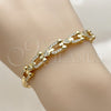 Oro Laminado Individual Bangle, Gold Filled Style Heart Design, with White Cubic Zirconia, Polished, Golden Finish, 07.282.0097.04 (Thickness, Size 4 (2.25 Diameter))