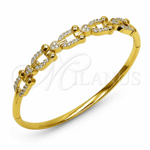 Oro Laminado Individual Bangle, Gold Filled Style Heart Design, with White Cubic Zirconia, Polished, Golden Finish, 07.282.0097.04 (Thickness, Size 4 (2.25 Diameter))