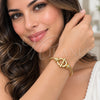 Oro Laminado Individual Bangle, Gold Filled Style Belt Buckle and Twist Design, with White Micro Pave, Polished, Golden Finish, 07.282.0099 (03 MM Thickness, One size fits all)