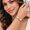 Rhodium Gold Filled Individual Bangle, Flower and Twist Design, with Ivory Pearl, Polished, Rhodium Finish, 07.282.0100 (03 MM Thickness, One size fits all)