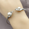 Rhodium Gold Filled Individual Bangle, Flower and Twist Design, with Ivory Pearl, Polished, Rhodium Finish, 07.282.0100 (03 MM Thickness, One size fits all)