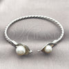 Rhodium Gold Filled Individual Bangle, Flower and Twist Design, with Ivory Pearl, Polished, Rhodium Finish, 07.282.0100 (03 MM Thickness, One size fits all)