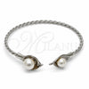 Rhodium Gold Filled Individual Bangle, Flower and Twist Design, with Ivory Pearl, Polished, Rhodium Finish, 07.282.0100 (03 MM Thickness, One size fits all)