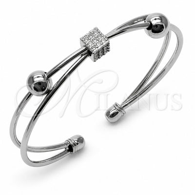 Rhodium Gold Filled Individual Bangle, Ball Design, with White Cubic Zirconia, Polished, Rhodium Finish, 07.282.0102 (Thickness, One size fits all)