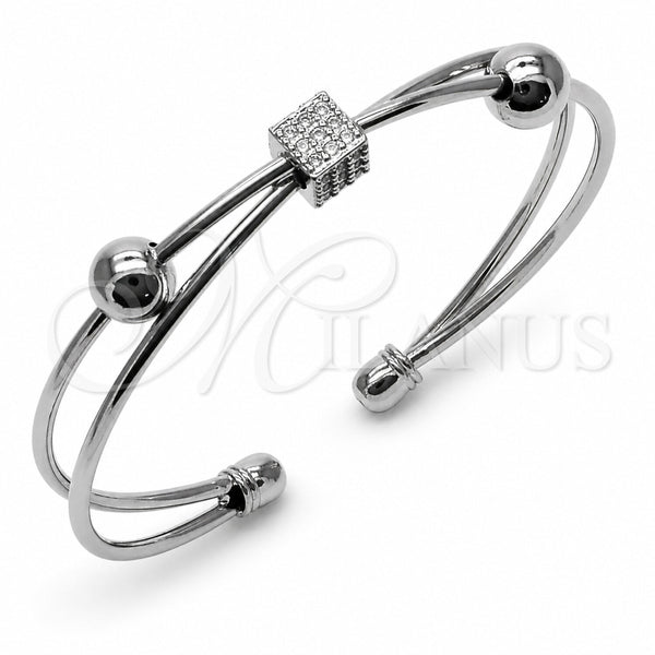 Rhodium Gold Filled Individual Bangle, Ball Design, with White Cubic Zirconia, Polished, Rhodium Finish, 07.282.0102 (Thickness, One size fits all)