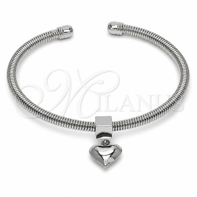 Rhodium Gold Filled Individual Bangle, Heart and Rat Tail Design, Polished, Rhodium Finish, 07.282.0104 (Thickness, One size fits all)