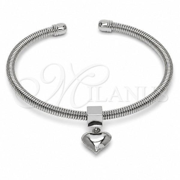 Rhodium Gold Filled Individual Bangle, Heart and Rat Tail Design, Polished, Rhodium Finish, 07.282.0104 (Thickness, One size fits all)