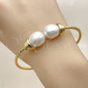 Oro Laminado Individual Bangle, Gold Filled Style Teardrop Design, with Ivory Pearl, Diamond Cutting Finish, Golden Finish, 07.282.0107 (Thickness, One size fits all)