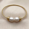Oro Laminado Individual Bangle, Gold Filled Style Teardrop Design, with Ivory Pearl, Diamond Cutting Finish, Golden Finish, 07.282.0107 (Thickness, One size fits all)