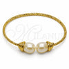 Oro Laminado Individual Bangle, Gold Filled Style Teardrop Design, with Ivory Pearl, Diamond Cutting Finish, Golden Finish, 07.282.0107 (Thickness, One size fits all)