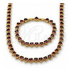 Oro Laminado Necklace and Bracelet, Gold Filled Style Heart Design, with Garnet Cubic Zirconia, Polished, Golden Finish, 06.282.0011.18
