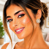 Oro Laminado Stud Earring, Gold Filled Style Cluster and Baguette Design, with White Cubic Zirconia and Ivory Pearl, Polished, Golden Finish, 02.282.0188