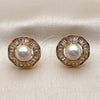 Oro Laminado Stud Earring, Gold Filled Style Cluster and Baguette Design, with White Cubic Zirconia and Ivory Pearl, Polished, Golden Finish, 02.282.0188