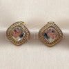 Oro Laminado Stud Earring, Gold Filled Style Cluster Design, with White Crystal and White Cubic Zirconia, Polished, Golden Finish, 02.282.0148.1
