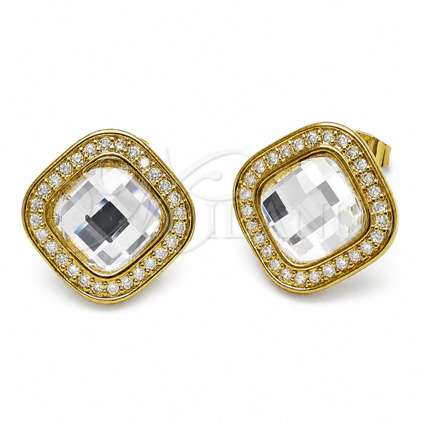 Oro Laminado Stud Earring, Gold Filled Style Cluster Design, with White Crystal and White Cubic Zirconia, Polished, Golden Finish, 02.282.0148.1