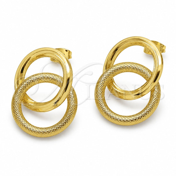 Oro Laminado Stud Earring, Gold Filled Style Diamond Cutting Finish, Golden Finish, 02.282.0190