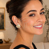 Oro Laminado Stud Earring, Gold Filled Style Shell Design, with White Cubic Zirconia, Polished, Golden Finish, 02.282.0191