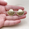 Oro Laminado Stud Earring, Gold Filled Style Shell Design, with White Cubic Zirconia, Polished, Golden Finish, 02.282.0191