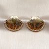 Oro Laminado Stud Earring, Gold Filled Style Shell Design, with White Cubic Zirconia, Polished, Golden Finish, 02.282.0191