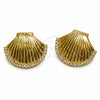 Oro Laminado Stud Earring, Gold Filled Style Shell Design, with White Cubic Zirconia, Polished, Golden Finish, 02.282.0191