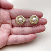 Oro Laminado Stud Earring, Gold Filled Style Flower Design, with Ivory Pearl, Polished, Golden Finish, 02.282.0193