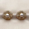 Oro Laminado Stud Earring, Gold Filled Style Flower Design, with Ivory Pearl, Polished, Golden Finish, 02.282.0193