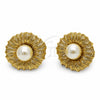 Oro Laminado Stud Earring, Gold Filled Style Flower Design, with Ivory Pearl, Polished, Golden Finish, 02.282.0193