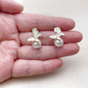 Oro Laminado Stud Earring, Gold Filled Style Butterfly and Ball Design, with Ivory Pearl and White Cubic Zirconia, White Enamel Finish, Golden Finish, 02.282.0194
