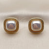 Oro Laminado Stud Earring, Gold Filled Style with Ivory Pearl, Polished, Golden Finish, 02.282.0195