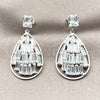 Rhodium Gold Filled Dangle Earring, Teardrop and Baguette Design, with White Cubic Zirconia, Polished, Rhodium Finish, 02.282.0196