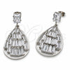 Rhodium Gold Filled Dangle Earring, Teardrop and Baguette Design, with White Cubic Zirconia, Polished, Rhodium Finish, 02.282.0196