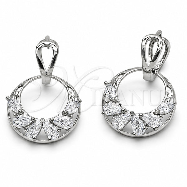 Rhodium Gold Filled Dangle Earring, Teardrop Design, with White Cubic Zirconia, Polished, Rhodium Finish, 02.282.0197