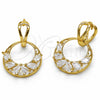 Oro Laminado Dangle Earring, Gold Filled Style Teardrop Design, with White Cubic Zirconia, Polished, Golden Finish, 02.282.0197.1