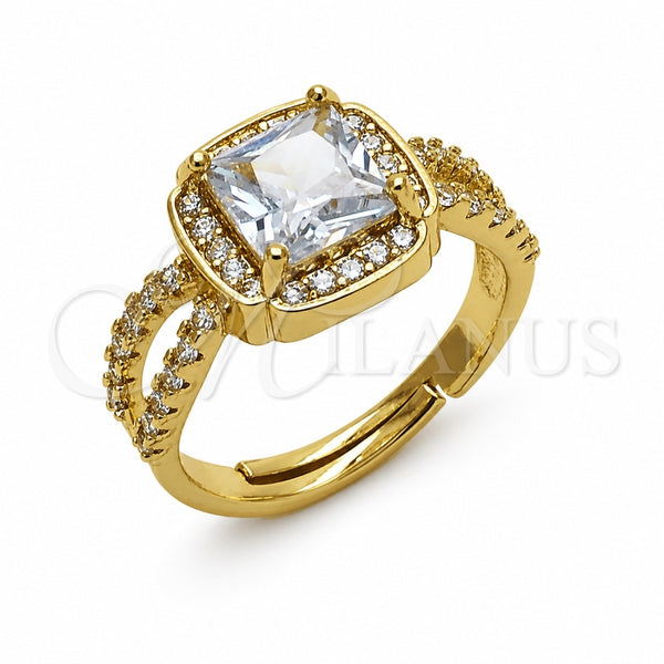 Oro Laminado Multi Stone Ring, Gold Filled Style Cluster Design, with White Cubic Zirconia, Polished, Golden Finish, 01.282.0020 (One size fits all)