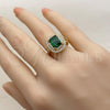Oro Laminado Multi Stone Ring, Gold Filled Style Cluster and Baguette Design, with Green and White Cubic Zirconia, Polished, Golden Finish, 01.282.0022 (One size fits all)