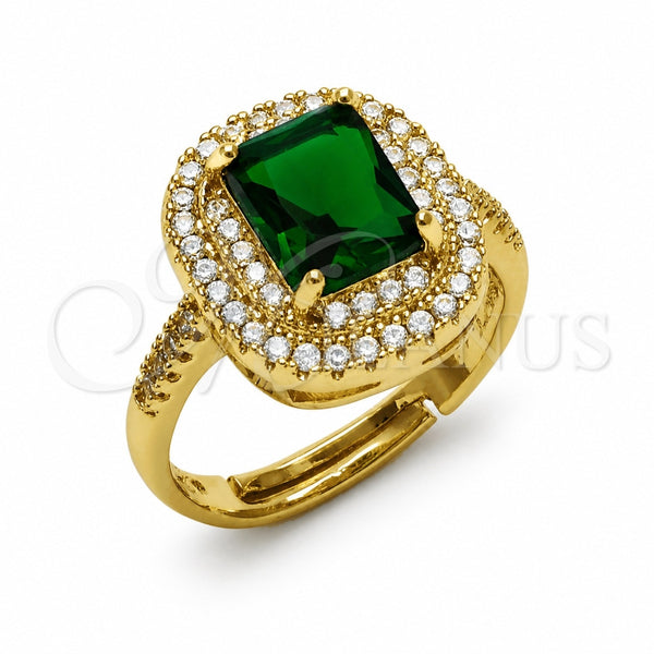 Oro Laminado Multi Stone Ring, Gold Filled Style Cluster and Baguette Design, with Green and White Cubic Zirconia, Polished, Golden Finish, 01.282.0022 (One size fits all)