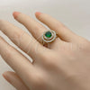 Oro Laminado Solitaire Ring, Gold Filled Style Cluster Design, with Green and White Cubic Zirconia, Polished, Golden Finish, 01.282.0023 (One size fits all)